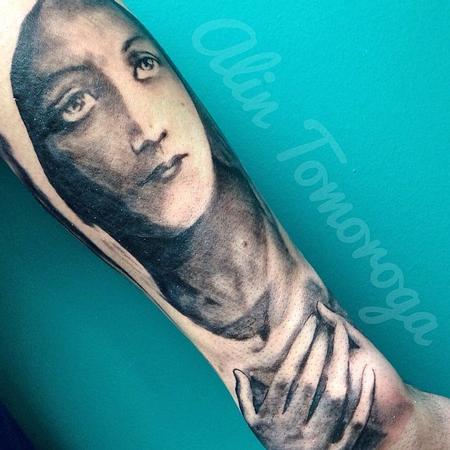 Tattoos - Black and Gray Virgin Mary  - 95694